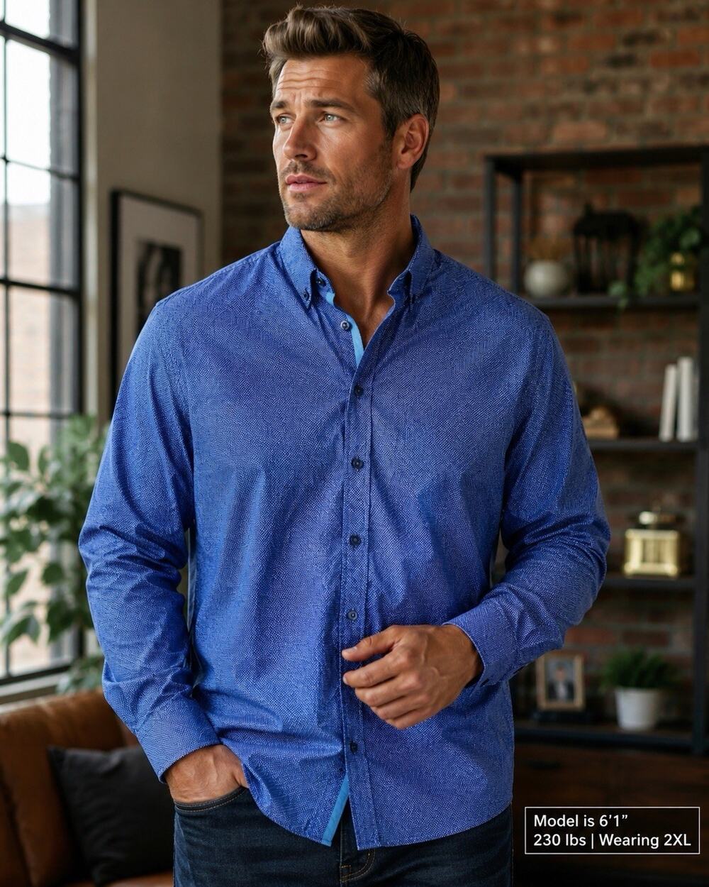 Slate Denim Co Mens 2XL Blue Pattern Button Up Dress Shirt